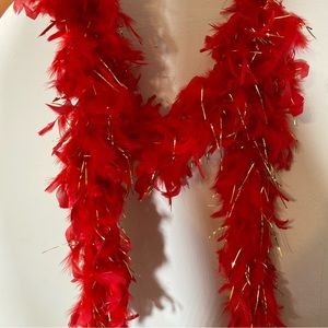 Red and Gold Sparkly Feather Boa Festive Accessory